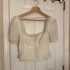 Reformation Cream Lace Trimmed Top